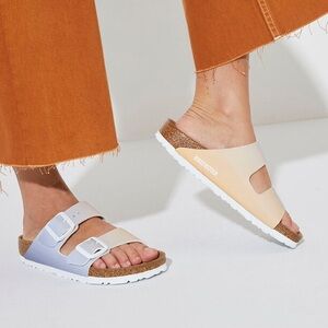 BIRKENSTOCK ARIZONA VEGAN OMBRE PURPLE FOG/APRICOT SANDA-narrow fit
